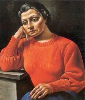 Antonio Berni.La mujer del sweater rojo.Oleo sobre arpillera.1935.